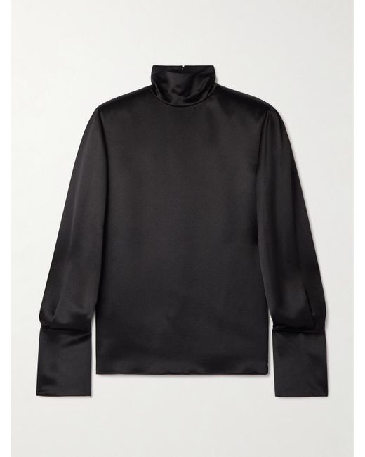 Saint Laurent Black Silk-Satin Turtleneck Blouse