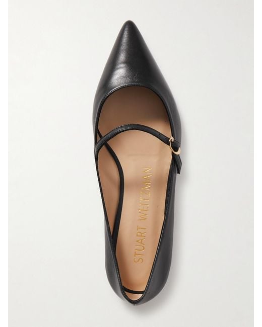 Stuart Weitzman Black Emilia Leather Mary Jane Point-Toe Flats