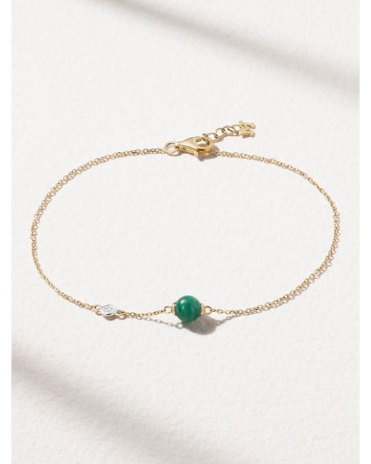 Mateo White Dot 14-Karat, Malachite And Diamond Bracelet