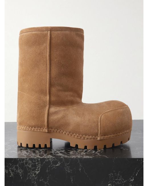 Balenciaga Brown Alaska Low Shearling-Lined Suede Boots