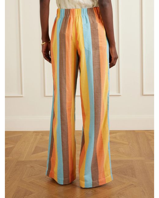 Marrakshi Life White The Palazzo Striped Cotton-Blend Straight-Leg Pants