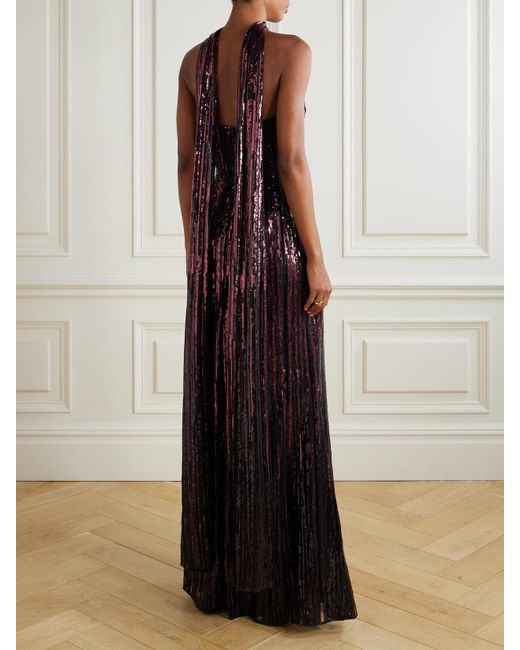 Elie Saab Purple Strapless Scarf-Detailed Sequined Tulle Gown