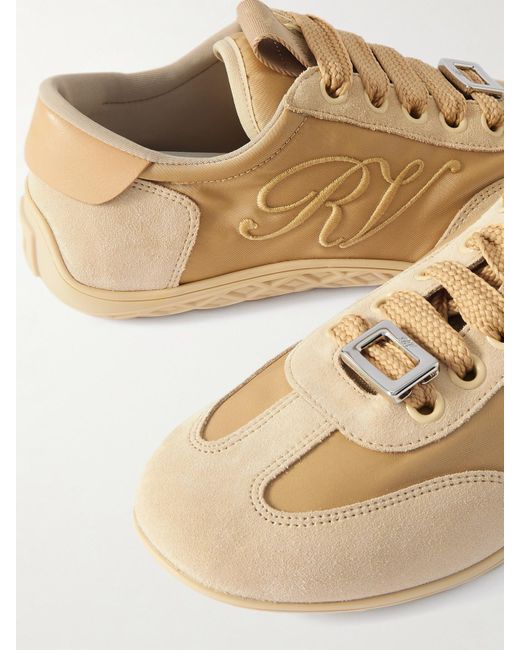 Roger Vivier Natural Leather-Trimmed Suede And Embroidered Canvas Sneakers