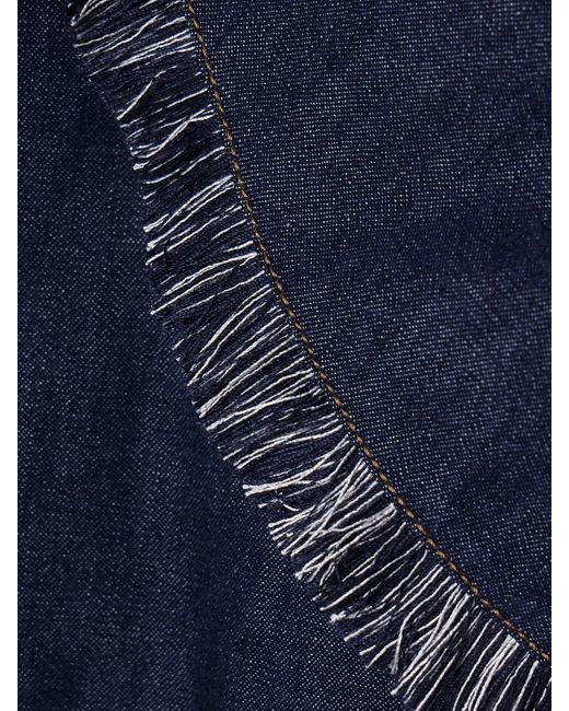 Zimmermann Blue Rhiannon Shorts Aus Baumwoll-Chambray Mit Fransen