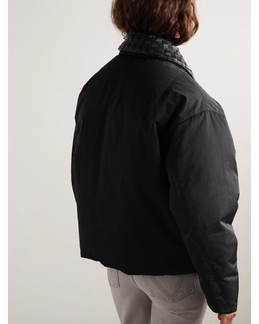 Bottega Veneta Black Daunenjacke Aus Shell Mit Besatz Aus Intrecciato-Leder