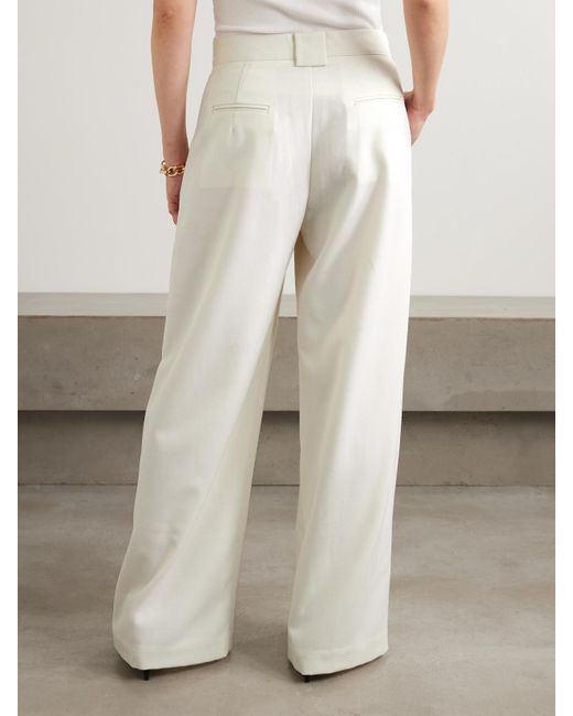 St. Agni White Pleated Wool-Blend Twill Wide-Leg Pants