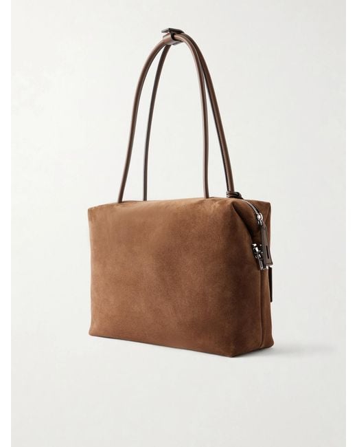 Max Mara Brown Leather-Trimmed Suede Shoulder Bag