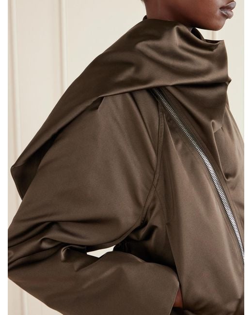 Rick Owens Brown Cropped Scarf Flight Satin-Shell Jacket