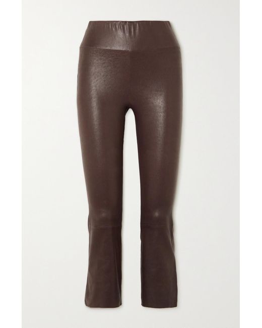 SPRWMN Cropped Leather Flared Leggings in Brown | Lyst