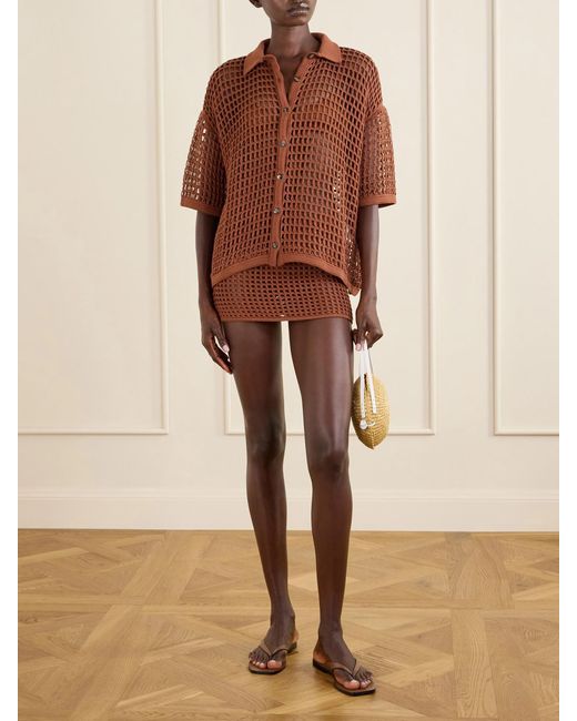 Haight Brown Sheila Open-Knit Cotton-Blend Mini Skirt