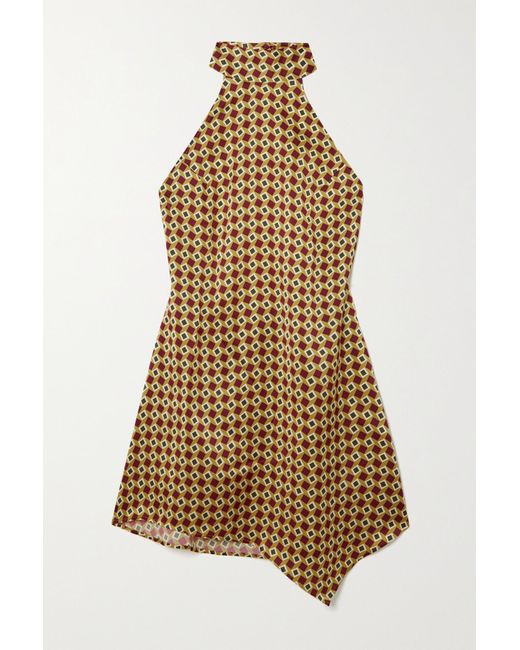 Reformation Brown + Net Sustain Briea Printed Silk-charmeuse Halterneck Mini Dress