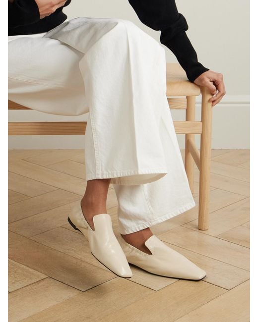 Totême White Gathered Leather Loafers