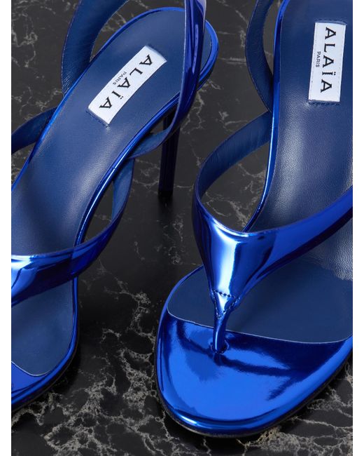 Alaïa Blue Tong 90 Mirrored-Leather Sandals