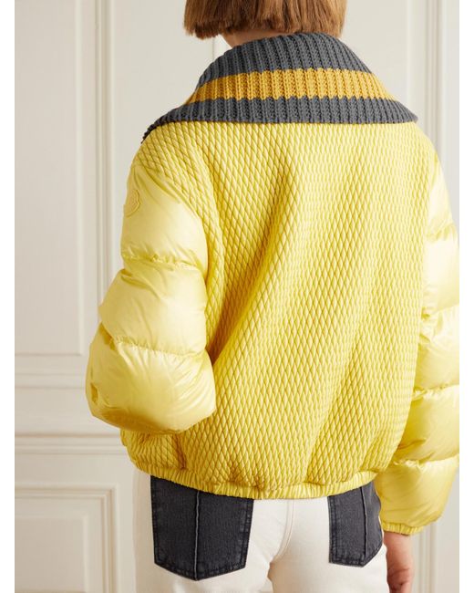 Moncler Yellow Apront Cropped Quilted Shell Down Bomber Jacket