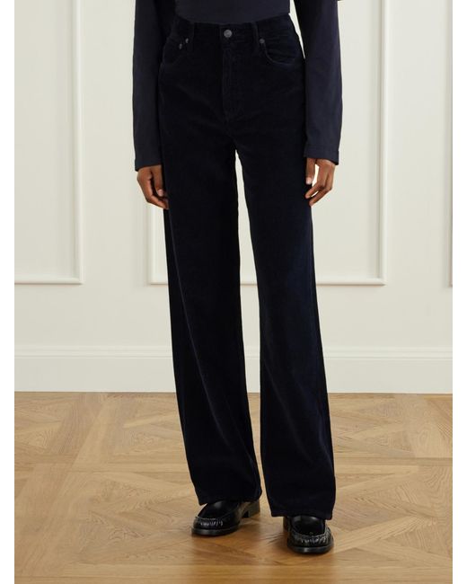Agolde Blue Ren Cotton-Corduroy High-Waist Wide-Leg Pants
