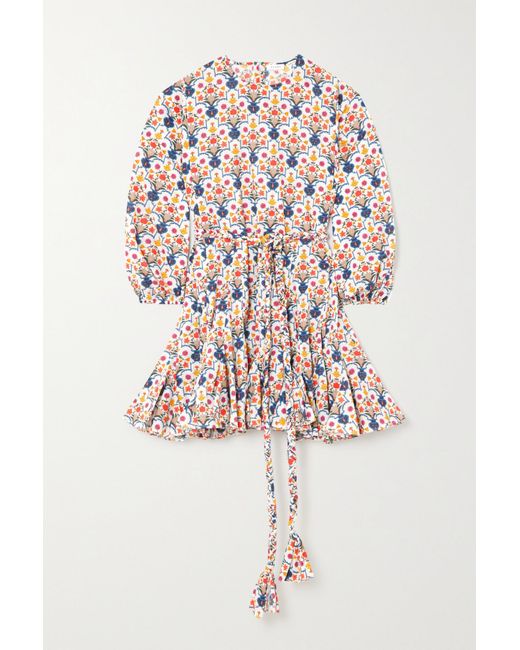 RHODE Multicolor Ella Belted Ruffled Printed Cotton-voile Mini Dress