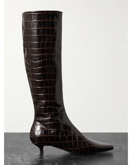 Totême Black Net Sustain The Slim Croc-Effect Leather Knee Boots