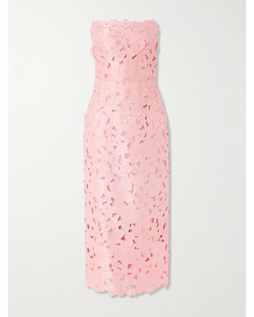 Costarellos Pink Delmara Strapless Cutout Embroidered Satin Midi Dress