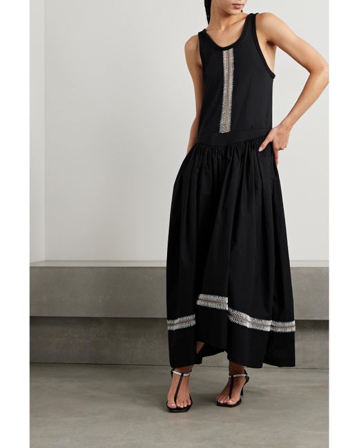 DIOTIMA Blue Pocomania Crochet-Trimmed Cotton-Poplin Maxi Dress