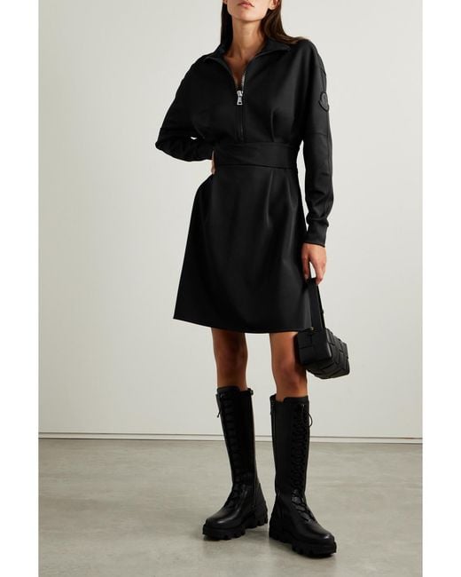 Moncler Black Pleated Ponte Mini Dress