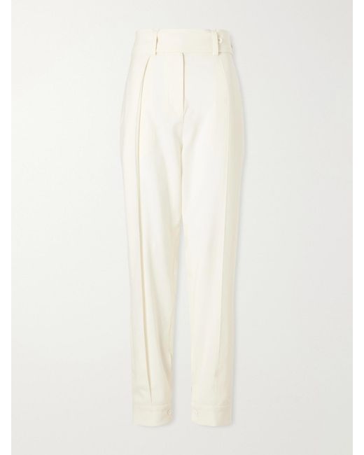 Sharon Wauchob White Clio Belted Wool Straight-Leg Pants