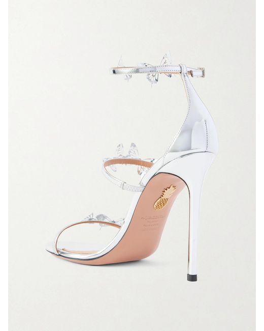 Aquazzura White Papillon Sauvage 105 Embellished Metallic-Leather Sandals