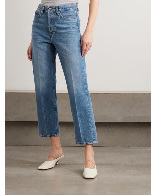 FRAME Blue The Vertical Crop High-Rise Straight-Leg Jeans