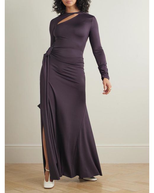Victoria Beckham Purple Robe Aus Stretch-Jersey Mit Raffungen Und Cut-Out Zum Binden