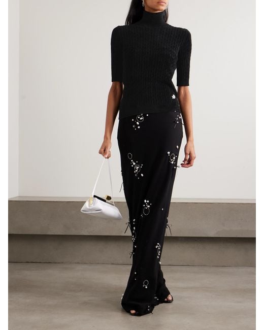 BERNADETTE Black Noa Embroidered Cable-Knit Chenille Turtleneck Sweater