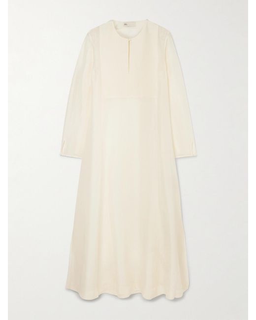 Tory Burch Natural Pleated Linen And Silk-Blend Kaftan