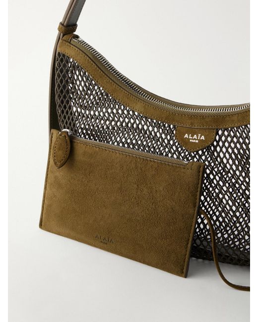 Alaïa Gray Demi Lune Suede-Trimmed Mesh Shoulder Bag