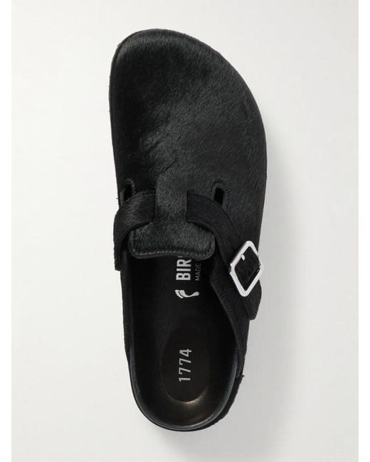 Birkenstock Black Boston Buckled Cow Hair Clogs