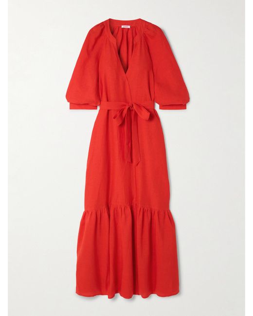 Eres Red Joie Maxikleid Aus Leinen Mit Wickeleffekt Und Bindegürtel