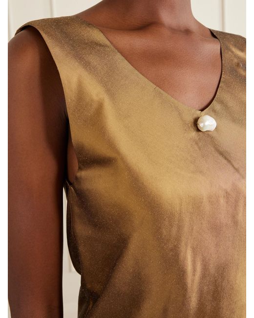SARA CRISTINA Natural Dune Pearl-Embellished Silk-Shantung Mini Dress