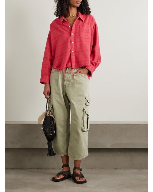 R13 Red Frayed Checked Cotton-Flannel Shirt