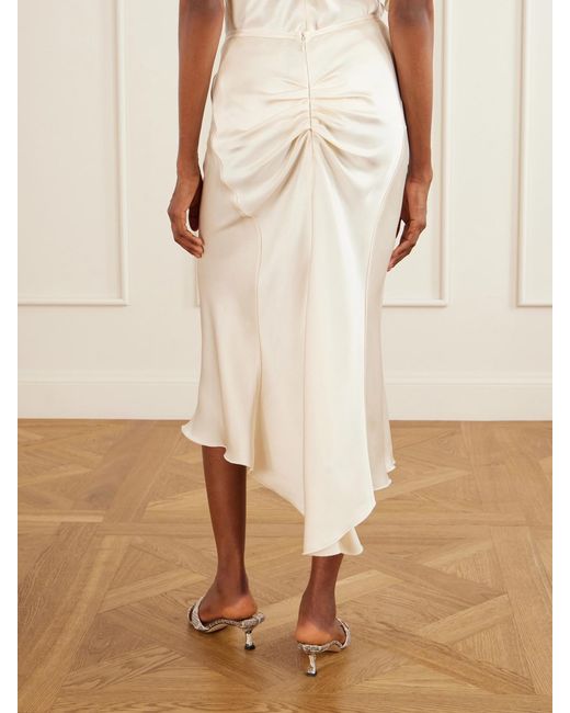 Victoria Beckham White Bela Ruched Satin Midi Skirt