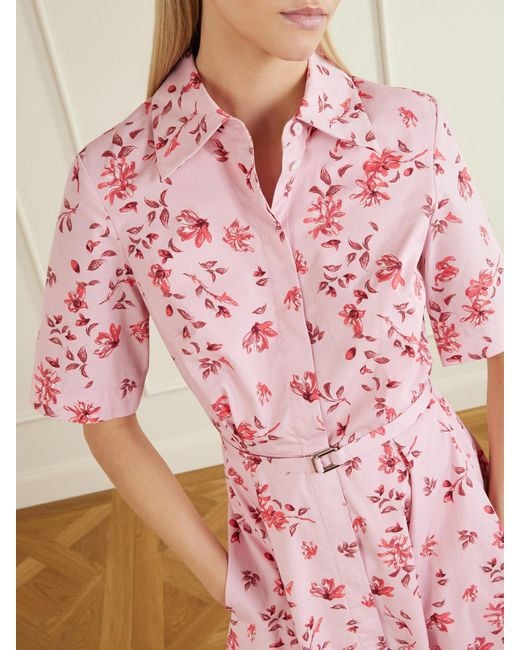 Emilia Wickstead Pink Rubie Belted Floral-Print Organic Cotton-Poplin Midi Dress
