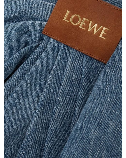 Mini-Jupe En Jean À Fronces Et À Finitions En Cuir Loewe en coloris Blue