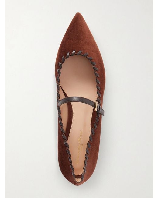 Gianvito Rossi Brown Leather-Trimmed Suede Mary Jane Ballet Flats