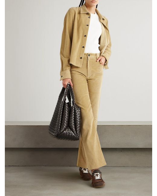 Bottega Veneta Natural Leather-Trimmed Cotton-Corduroy Straight-Leg Pants