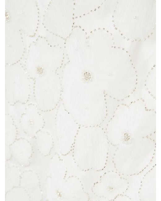 Self-Portrait White Embellished Appliquéd Tulle And Satin Mini Dress