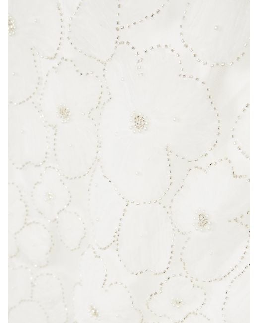 Self-Portrait White Embellished Appliquéd Tulle And Satin Mini Dress