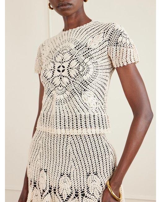 Magda Butrym Natural Layered Jersey And Crocheted Cotton Top