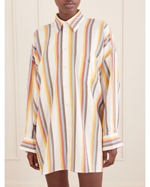 Marrakshi Life Natural The Oversized Striped Cotton-Poplin Shirt