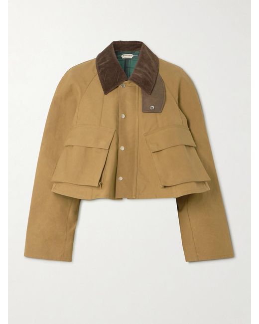 J.W. Anderson Natural Cropped Corduroy-Trimmed Waxed-Cotton Jacket