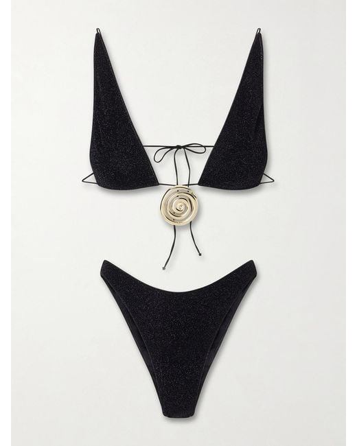 Oseree White Lumière Spiral Embellished Lurex Bikini