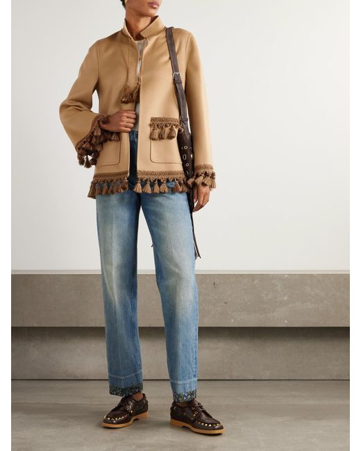 Valentino Garavani Natural Tasseled Wool And Cashmere-Blend Jacket