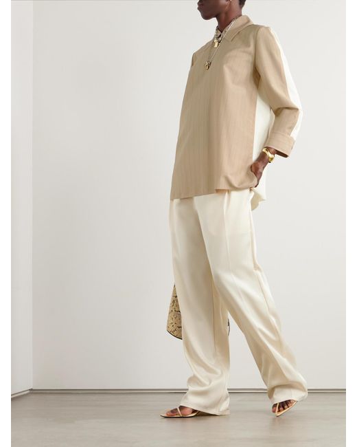 Jil Sander Natural Bluse Aus Einer Woll-Mohairmischung Mit Nadelstreifen