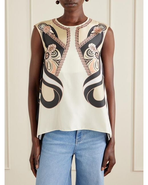 LaDoubleJ Natural San Carlo Asymmetric Printed Silk-Twill Blouse