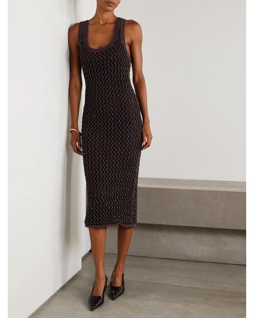 DIOTIMA Purple Emin Crystal-Embellished Crocheted Cotton-Blend Midi Dress